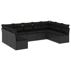 vidaXL 9 r&eacute;szes fekete polyrattan kerti &uuml;lőgarnit&uacute;ra p&aacute;rn&aacute;kkal