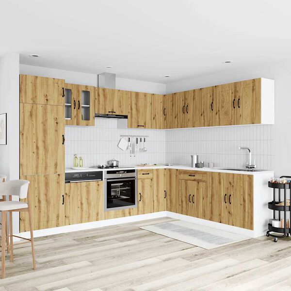 vidaXL 14 r&eacute;szes konyhaszekr&eacute;ny szett Kalmar k&eacute;zműves t&ouml;lgy m&eacute;rn&ouml;ki fa