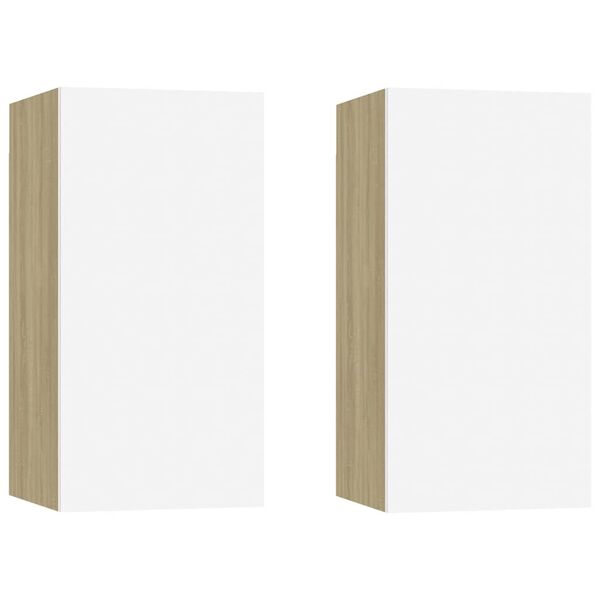 vidaXL 2 db feh&eacute;r &eacute;s sonoma t&ouml;lgy szerelt fa TV-szekr&eacute;ny 30,5x30x60 cm