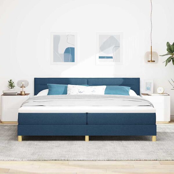 vidaXL Boxspring ágy matraccal matracmal Kék 200 x 200 cm szövet