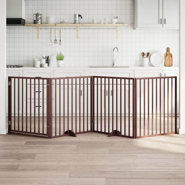 vidaXL barna ny&aacute;rfa kutyakapu &ouml;sszecsukhat&oacute; ajt&oacute;val, 4 panellel, 320 cm