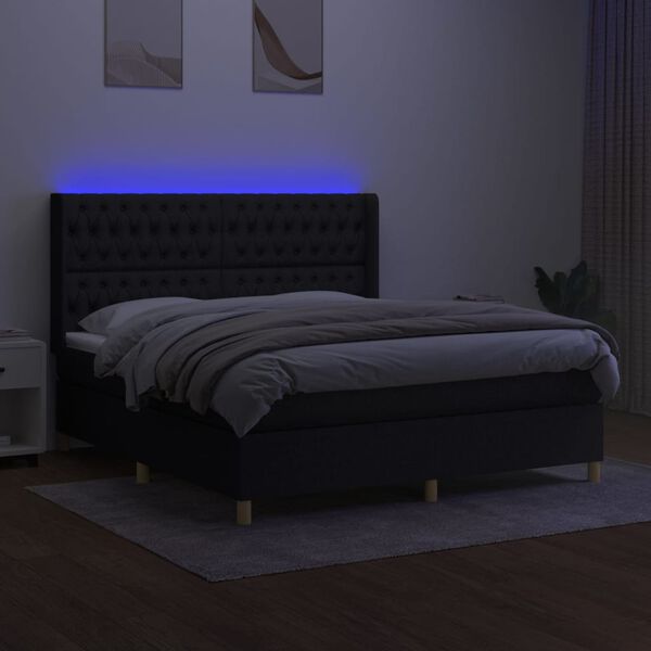 vidaXL fekete sz&ouml;vet rug&oacute;s &eacute;s LED-es &aacute;gy matraccal 160x200 cm