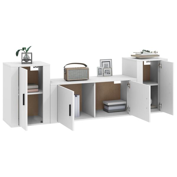 vidaXL 3 r&eacute;szes feh&eacute;r szerelt fa TV-szekr&eacute;nyszett