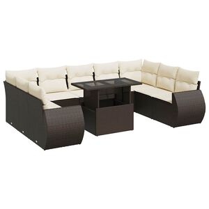 vidaXL 10 r&eacute;szes barna polyrattan kerti &uuml;lőgarnit&uacute;ra p&aacute;rn&aacute;kkal