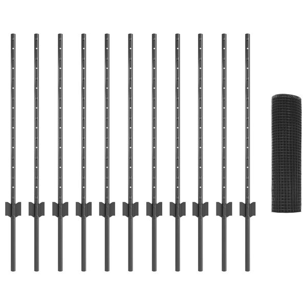 vidaXL Ker&iacute;t&eacute;s oszlopokkal Sz&uuml;rke 0,8 x 25 m Ac&eacute;l &eacute;s PVC