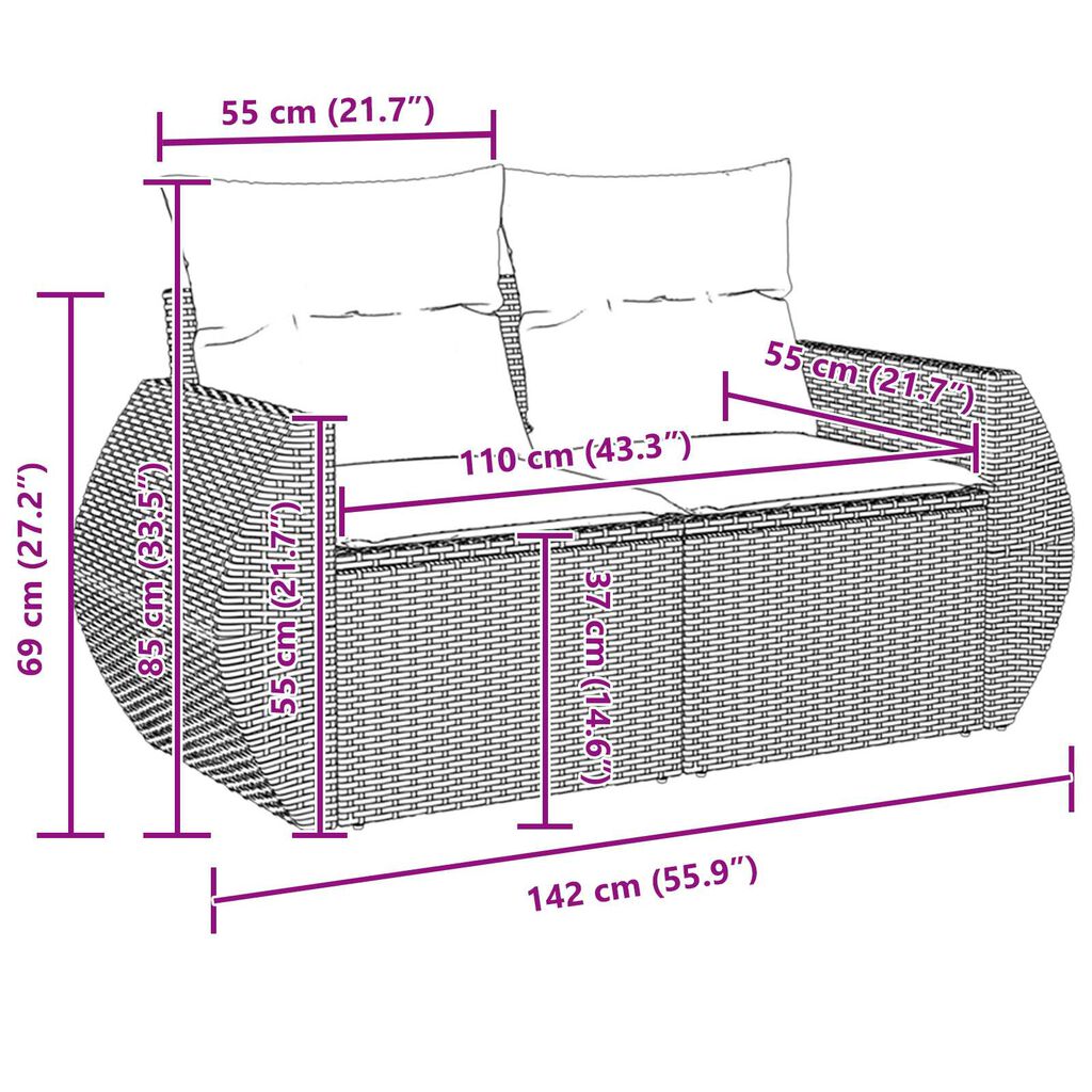 vidaXL 9 Részes Kerti Kanapészett Párnákkal Bézs Poli Rattan Akácia