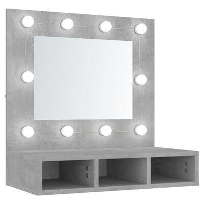 vidaXL betonszürke színű tükrös szekrény LED-ekkel 60 x 31,5 x 62 cm