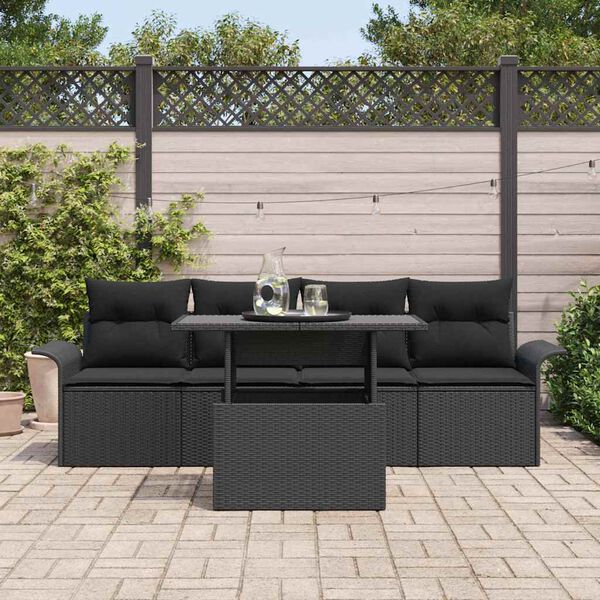 vidaXL Kerti Kanap&eacute; Szett p&aacute;rn&aacute;val t&aacute;rol&oacute;val 5 pcs Fekete Poly Rattan