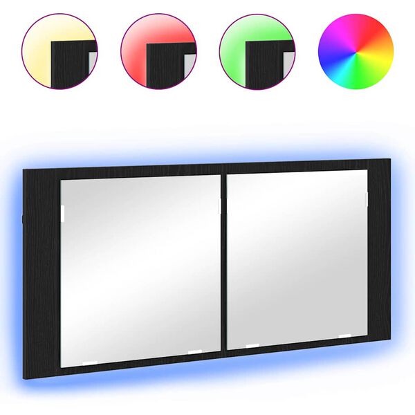 vidaXL LED T&uuml;k&ouml;rszekr&eacute;ny ajt&oacute;val Fekete t&ouml;lgy 100 x 12 x 45 cm Faanyag