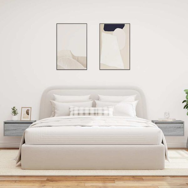 vidaXL 2 db szürke sonoma színű fali éjjeliszekrény LED-világítással