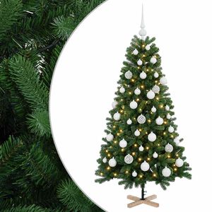 vidaXL Műkar&aacute;csonyfa g&ouml;mbbel 120 cm 150 LED Meleg feh&eacute;r PVC Z&ouml;ld