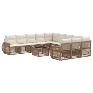 vidaXL Kerti Kanap&eacute; Szett 12 pcs Beige &eacute;s Kr&eacute;msz&iacute;nű polirattan