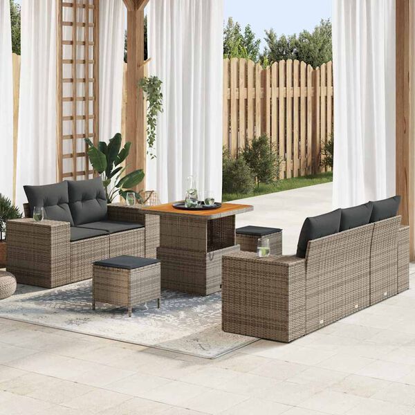 vidaXL Kerti Kanap&eacute; Szett p&aacute;rn&aacute;val t&aacute;rol&oacute;val 8 pcs Sz&uuml;rke Poly Rattan