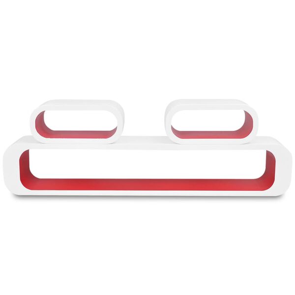 3 n&eacute;gysz&ouml;gű feh&eacute;r-piros MDF lebegő fali k&ouml;nyvpolc/DVD t&aacute;rol&oacute;