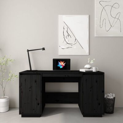 vidaXL fekete tömör fenyőfa íróasztal 140 x 50 x 75 cm