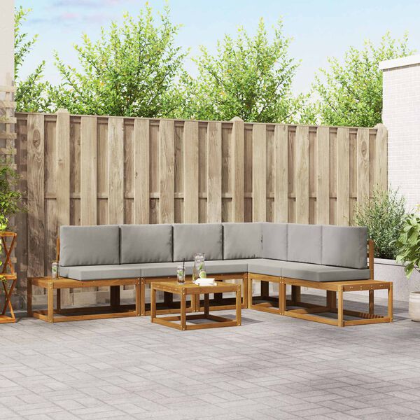 vidaXL K&uuml;lt&eacute;ri kanap&eacute; szett 7 Darab Term&eacute;szetes &eacute;s Vil&aacute;gossz&uuml;rke