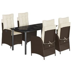 vidaXL 5 r&eacute;szes barna polyrattan kerti &eacute;tkezőgarnit&uacute;ra p&aacute;rn&aacute;kkal