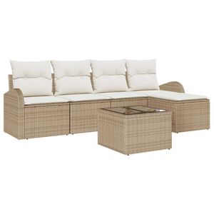 vidaXL Kanap&eacute; Szett p&aacute;rn&aacute;val t&aacute;rol&oacute;val 6 pcs Beige &eacute;s Feh&eacute;r polirattan