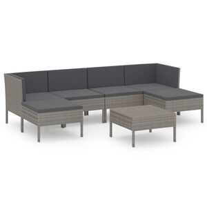 vidaXL 7 r&eacute;szes sz&uuml;rke polyrattan kerti &uuml;lőgarnit&uacute;ra p&aacute;rn&aacute;kkal