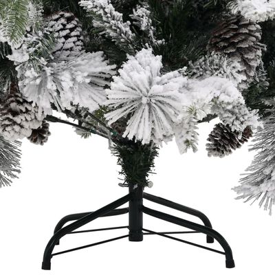 vidaXL PVC/PE karácsonyfa pelyhes hóval és tobozokkal 225 cm