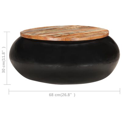 vidaXL fekete tömör újrahasznosított fa dohányzóasztal 68 x 68 x 30 cm