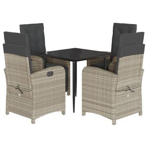 vidaXL 5r&eacute;szes vil&aacute;gossz&uuml;rke polyrattan kerti &eacute;tkezőgarnit&uacute;ra p&aacute;rn&aacute;val