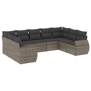 vidaXL 9 r&eacute;szes sz&uuml;rke polyrattan kerti &uuml;lőgarnit&uacute;ra p&aacute;rn&aacute;kkal