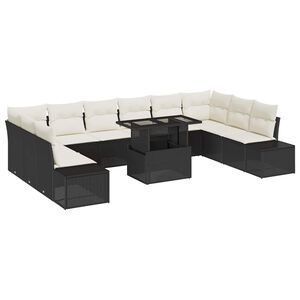 vidaXL Kerti Kanap&eacute; Szett p&aacute;rn&aacute;val 11 pcs Fekete &eacute;s kr&eacute;msz&iacute;nű