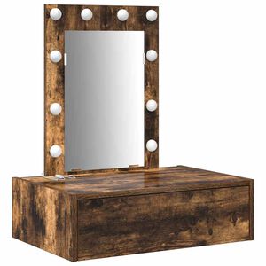 vidaXL Öltözködőasztal tükör lámpákkal Barna 60 x 40 x 70 cm Faanyag