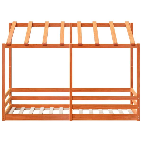 vidaXL viaszbarna t&ouml;m&ouml;r fenyőfa gyerek&aacute;gy tetővel 90 x 190 cm