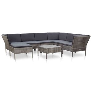 vidaXL 8-r&eacute;szes sz&uuml;rke polyrattan kerti &uuml;lőgarnit&uacute;ra p&aacute;rn&aacute;kkal