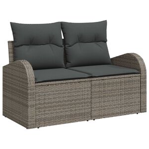 vidaXL Kerti Kanap&eacute; Szett t&aacute;rol&oacute;val p&aacute;rn&aacute;val 6 pcs Sz&uuml;rke polirattan