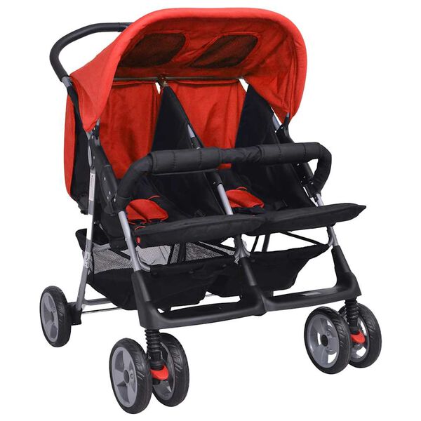 vidaXL ac&eacute;l ikerbabakocsi piros &eacute;s fekete