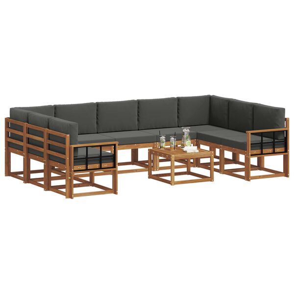 vidaXL K&uuml;lt&eacute;ri kanap&eacute; szett p&aacute;rn&aacute;val 10 pcs Term&eacute;szetes &eacute;s antracit