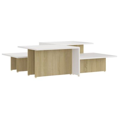 vidaXL 2 db sonoma-tölgy/fehér szerelt fa dohányzóasztal 111,5x50x33cm