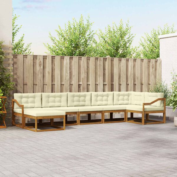 vidaXL K&uuml;lt&eacute;ri kanap&eacute; szett p&aacute;rn&aacute;val 7 pcs Term&eacute;szetes &eacute;s kr&eacute;msz&iacute;nű