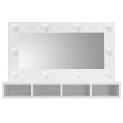 vidaXL magasfényű fehér tükrös szekrény LED-ekkel 90 x 31,5 x 62 cm