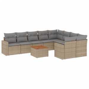 vidaXL 10 r&eacute;szes vegyes b&eacute;zs polyrattan kerti &uuml;lőgarnit&uacute;ra p&aacute;rn&aacute;kkal