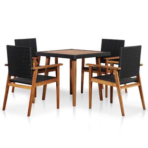 vidaXL 5 r&eacute;szes fekete &eacute;s barna k&uuml;lt&eacute;ri polyrattan &eacute;tkezőgarnit&uacute;ra