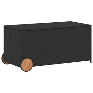 vidaXL fekete polyrattan kerti t&aacute;rol&oacute;l&aacute;da kerekekkel 190 L