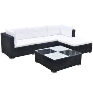 vidaXL 5 r&eacute;szes fekete polyrattan kerti &uuml;lőgarnit&uacute;ra p&aacute;rn&aacute;kkal