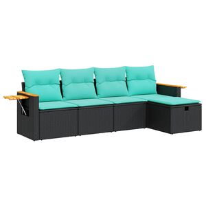 vidaXL 5 r&eacute;szes fekete polyrattan kerti kanap&eacute;szett p&aacute;rn&aacute;kkal