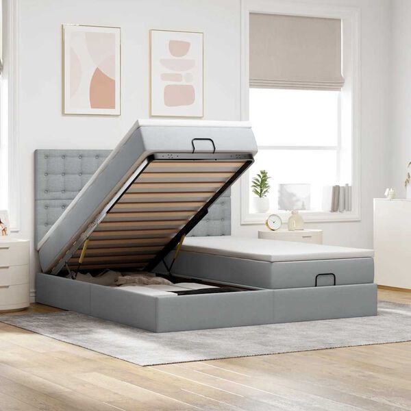 vidaXL Ottomán ágykeret matracokkal Világosszürke 160x200cm szövet