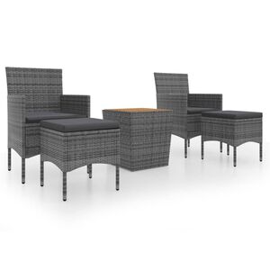 vidaXL 5 r&eacute;szes sz&uuml;rke polyrattan &eacute;s t&ouml;m&ouml;r ak&aacute;cfa kerti bisztr&oacute;szett
