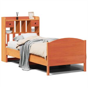 vidaXL barna t&ouml;m&ouml;r fenyőfa k&ouml;nyvespolcos &aacute;gy matrac n&eacute;lk&uuml;l 75 x 190 cm