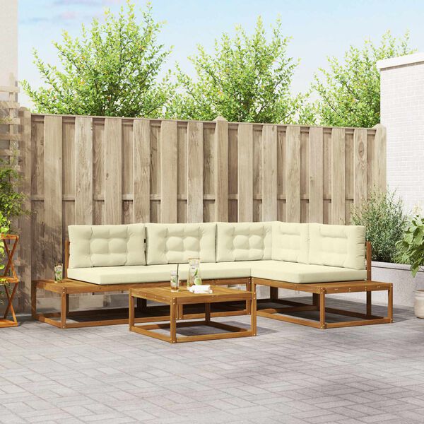 vidaXL K&uuml;lt&eacute;ri kanap&eacute; szett 5 Darab Term&eacute;szetes &eacute;s kr&eacute;msz&iacute;nű