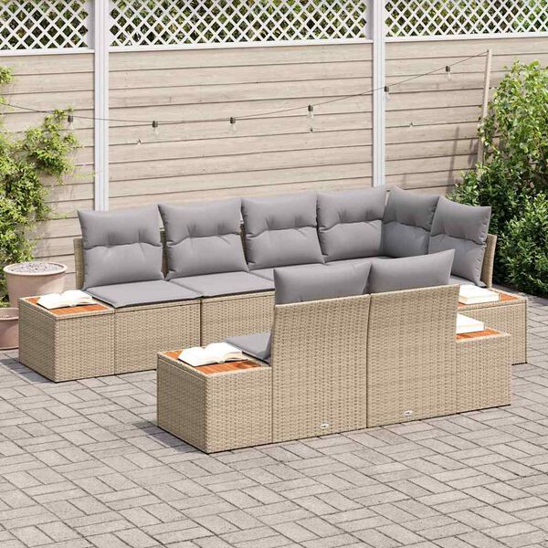 vidaXL Kerti Kanap&eacute; Szett 7 pcs Beige &eacute;s Vil&aacute;gossz&uuml;rke Polyrattan