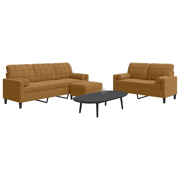 vidaXL 3 részes barna bársony ülőgarnitúra párnákkal