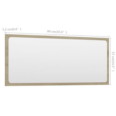 vidaXL sonoma-tölgy színű forgácslap fürdőszobai tükör 90x1,5x37 cm