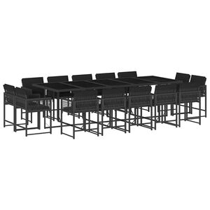 vidaXL 15 r&eacute;szes fekete polyrattan kerti &eacute;tkezőgarnit&uacute;ra p&aacute;rn&aacute;kkal